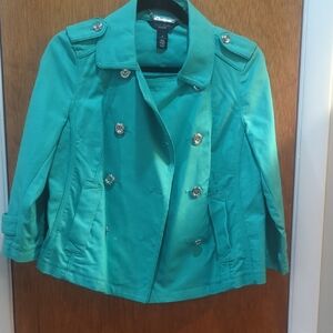 White House Black Market Teal Trench Coat